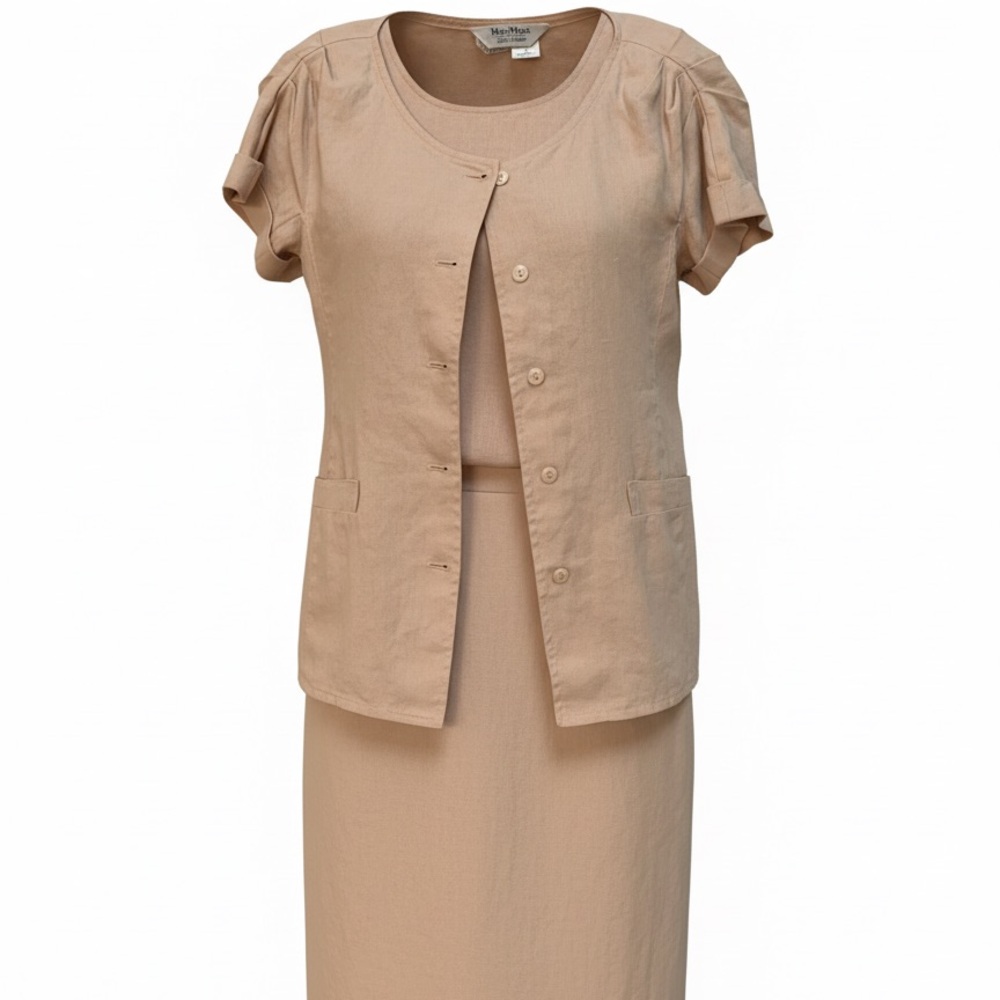 Vintage Max Mara Elegant 3 pc Womens Size 32/S Peach Linen Skirt Suit